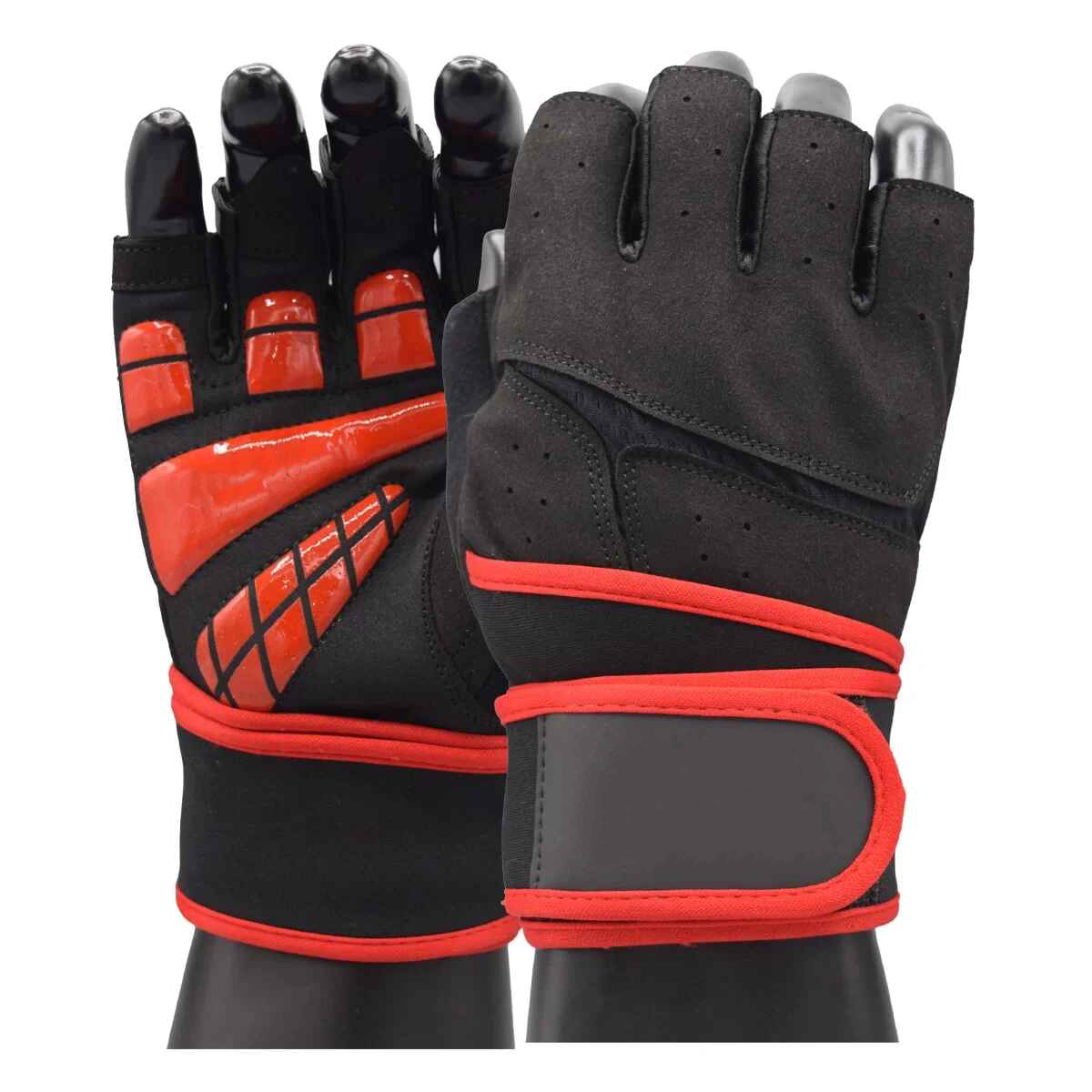 Black and Red Full-Finger Weightlifting Gloves